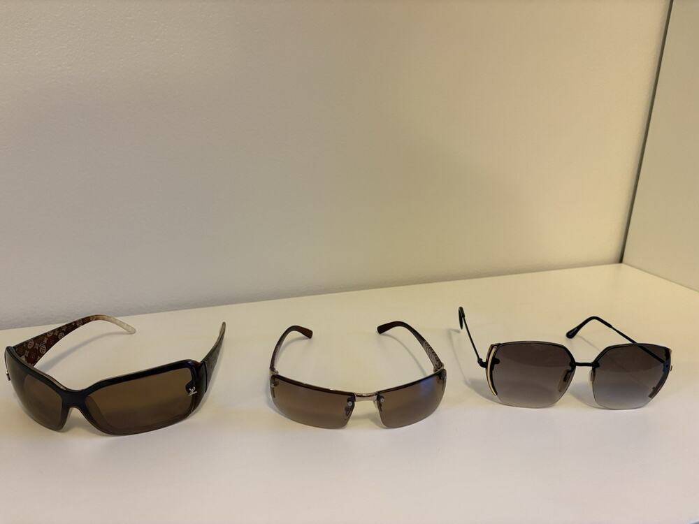 Y2K Sunglasses Lot Brown Shield Rimless Rectangle Fashion Eyewear